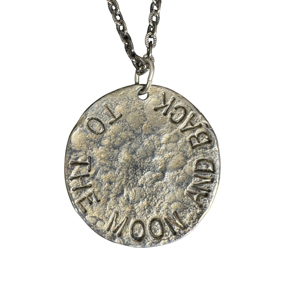 Waxing Poetic Sterling Silver 15" Chain w "To The Moon and Back" Circular Charm